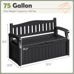 Homall 75 Gallon Outdoor Storage Benches Lockable Deck Box with Waterproof and UV Resistant, Waterproof Storage Box for Patio Furniture, Tools, Cushions (Black)