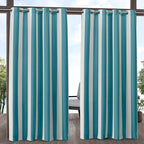Exclusive Home Canopy Stripe Indoor/Outdoor Grommet Top Curtain Panel, 54"x108", Teal / White, Set of 2