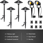 SUNVIE LED Low Voltage Landscape Lighting 12-24V Landscape Lighting Kit with Connectors Aluminum Pathway Lights Wired with Spotlights 3000K Outdoor Pathway Lights Low Voltage for Yard Garden, 6 Pack
