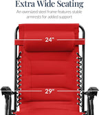 Best Choice Products Oversized Padded Zero Gravity Chair, Folding Outdoor Patio Recliner, XL Anti Gravity Lounger for Backyard w/Headrest, Cup Holder, Side Tray, Polyester Mesh - Crimson Red