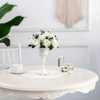 Artificial Flowers White Silk Rose Ball Centerpieces with Plastic Base
