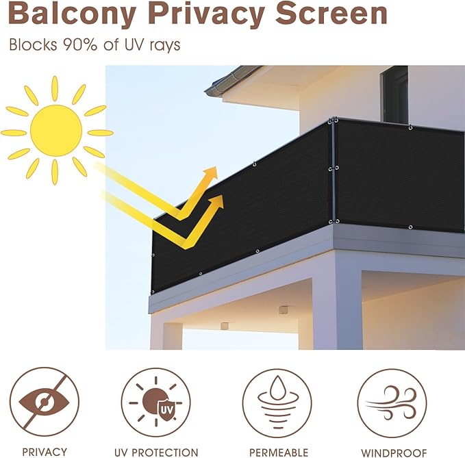 Sunny Guard Customized 3.3'x23' Black Balcony Privacy Screen, 180 GSM - Image 2