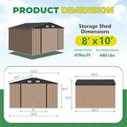 Devoko 10 x 8 FT Outdoor Storage Shed, Metal Garden Sheds & Outdoor Storage Clearance, Large Tool Shed Outdoor with Single Lockable Door for Patio Lawn Backyard (Brown)