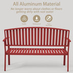 Outdoor Bench Weatherproof Aluminum Patio Garden Bench, Patio Loveseat for Porch Garden Lawn Backyard Park Balcony(Rose Red, 1PC)