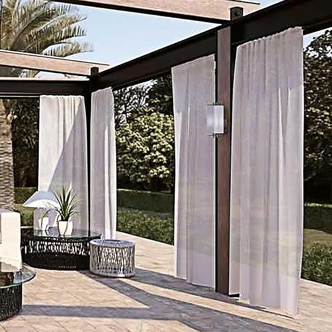 SpaceDresser Waterproof Outdoor Sheer Curtains for Patio - 2 Panels Rod Pocket Indoor Voile Sheer Curtain for Living Room,52W x 96L inch, Silver Grey
