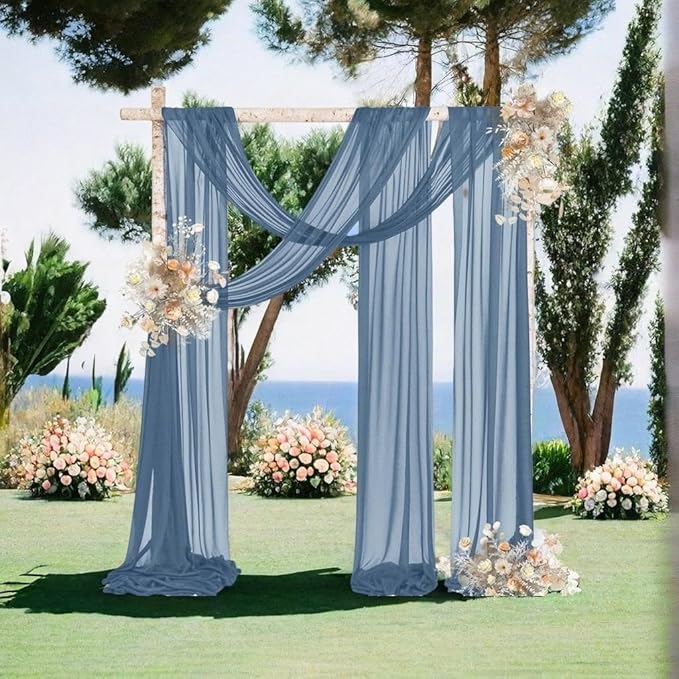 Outdoor Curtains: Dusty Blue Sheer Gauze Arch Drape, 2 Panels, 29 x 240 Inch