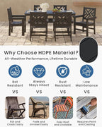 7-Piece Outdoor Dining Set, HDPE All-Weather Patio Table and Chairs Set for 6, Outdoor Patio Furniture Sets with Umbrella Hole for Outside, Deck, Backyard, Garden (Black)