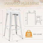 Furmax 30 Inch Metal Bar Stools Set of 4, Counter Height Backless Stools, Industrial Bar Chairs Patio Stool Stackable Backless Stool for Kitchen/Dining Room/Bistro Indoor Outdoor (Distressed White)