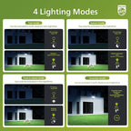 Philips 72W 7400LM LED Security Lights w/PIR Motion Sensor Outdoor, 5000K Daylight Dusk to Dawn Aluminum Flood Light, 3 Adjustable Heads, Waterproof for Garage, Yard, Porch