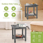 Y&M Outdoor Side Table, HIPS Adirondack Small Double Layer Table, Waterproof Square Balcony Modern End Tables for Patio, Pool, Beach, Porch, Deck, Indoor or Outdoor Use, Dark Gray
