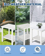 GarveeLife Outdoor Side Table 2-Tier, 18 in HDPE All Weather Resistant Patio Side Tables for Outside, End Table for Patio Pool Deck Indoor Backyard, White