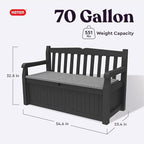 Keter Solana 70 Gallon Storage Bench Deck Box for Patio Storage, Front Porch Decor and Outdoor Seating – Perfect to Store Garden Tools and Pool Floats, Graphite