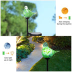 Bshine Solar Garden Decoration Outdoor Green Bird Lights, 2 Pack Hand Blown Glass Bird Waterproof Solar Light Stake Hummingbird Decorate Paths, Pathways, Lawns and Yards Art for Mom