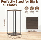 2 Tier Plant Stand Indoor, 28In Tall Corner Vertical Wood Metal Square Shelf, Modern Black Large Planter Table Heavy Duty Flower Pot Holder Rack for Narrow House Living Room Floor Orchid, Oak