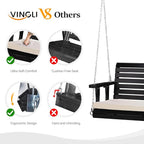 VINGLI Outdoor 4 FT Porch Swing, Heavy Duty 880 LBS Wooden Patio Swings with Cushions, Farmhouse Style Hanging Bench with Adjustable Chains for Yard | Garden | Lawn | Balcony, Black