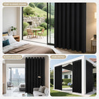 Joydeco Blackout Patio Sliding Door Curtains 96 Inches Long, Grommet Privacy Room Divider Curtains, Extra Wide Thermal Blackout Drapes for Bedroom Living Room (Black, 80Wx96L, 1 Panel)