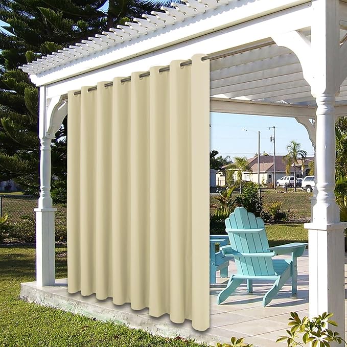 BONZER Waterproof Outdoor Curtains for Patio Porch Pergola Cabana Thick Privacy Wide Grommet Indoor Curtains for Bedroom Living Room, 1 Panel, 110W x 95L inch, Cream