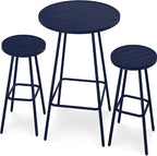 Best Choice Products 3-Piece Patio Dining Set, Bar Height, Outdoor Bistro Set, Outdoor Round Bar Table w/ 2 Bar Stools, Steel - Navy