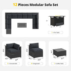 Aoxun Patio Furniture Set with Fire Pit Table, 12 Piece Outdoor Sectional Sofas, 10 Seats Wicker Rattan Outdoor Furniture with Thickened Cushion for Backyard, Garden Dark Grey