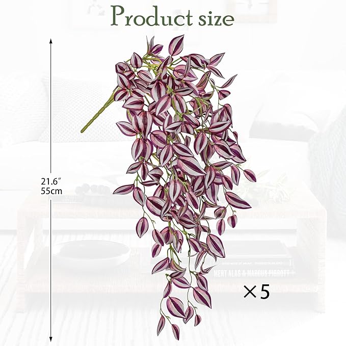 Artificial Wandering Jew Hanging Plants, 5 Pack, 22 Inch Faux Greenery