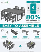 SERWALL HDPE Outdoor Dining Set for 4, 67'' All Weather Patio Dining Table and Chairs Set for Deck, Lawn, Gray