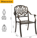 VINGLI 7-Piece Outdoor Dining Set, Cast Aluminum Patio Furniture Set for 6 with Umbrella Hole, Rectangular Outdoor Dining Table & 6 Stackable Chairs, All-Weather Garden/Poolside Dining Set Bronze