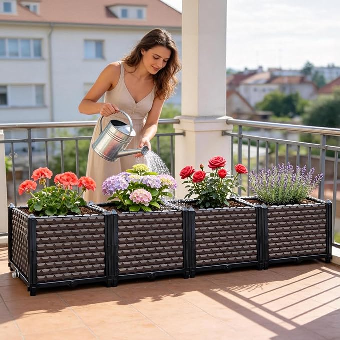 Large Planters for Outdoor Plants 14" Tall Planter Box, Raised Beds for Gardening Self Watering, Elevated Planter Box with Legs, Rectangular Garden Planters for Outdoor Plants Flowers, 62.9"L x 15.7"W