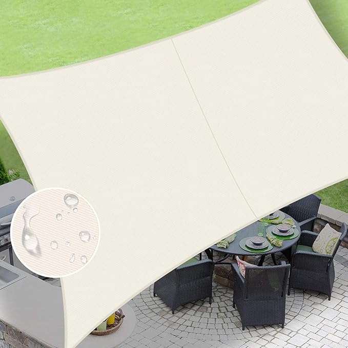 LOVE STORY Rectangle 8'x14' Waterproof Sun Shade Sail Canopy UV Block for Outdoor Patio Backyard Carport,Cream(We Make Custom Size)