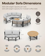 Outdoor Patio Furniture Set, 4 Piece Half Moon Aluminum Patio Conversation Sets Curved Sofa with PE Rope, All-Weather Sectional Furniture Set with Modular Coffee Table & Cushions, Gray