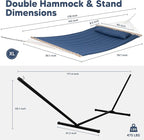 SUNCREAT 2 Person Free Standing Hammock with 15 ft Stand, 475 lbs Capacity, Backyard Hammock with Stand, Navy