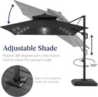 Best Choice Products 12x12ft LED Cantilever Patio Umbrella w/Base Included & 360° Rotation, Large Solar Offset Hanging Outdoor Sun Shade for Deck, Backyard Table w/Stand & Lights – Gray