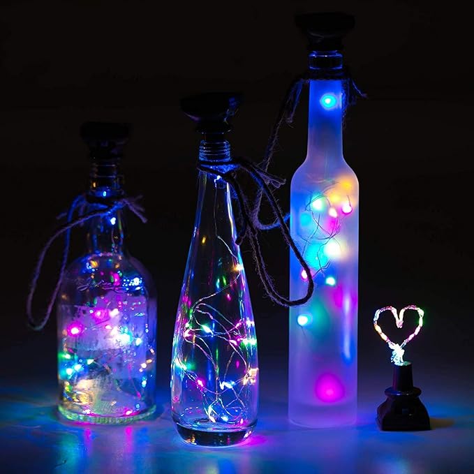 Indoor String Lights for Wine Bottles, Solar, 12 Pack, Multicolor