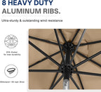 ABCCANOPY Durable Solar Led Patio Umbrellas with 32LED Lights 9FT (khaki)