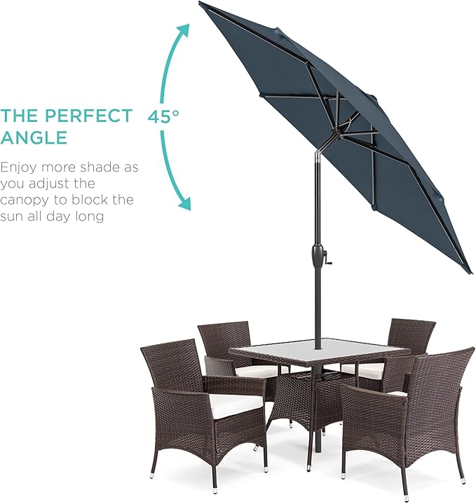 Best Choice Products 7.5ft Heavy-Duty Round Outdoor Market Table Patio Umbrella w/Steel Pole, Push Button Tilt, Easy Crank Lift - Slate Blue