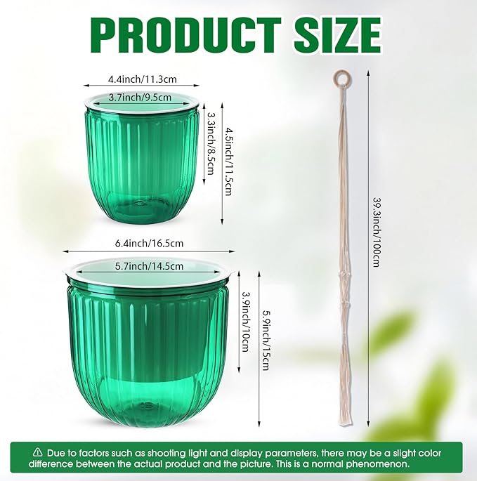6 Pack Self Watering Hanging Planters Indoor Flower Pots(4.5"+6.5") Visible Water Level Markers 3 Hanging Ropes with Drainage Holes for Indoor Outdoor Garden Home Decor Supplies(Emerald)