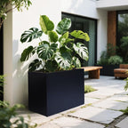 Metal Planter Box Rectangular Block - Modern Outdoor Galvanized Steel Long Box Planters All-Weather Use with Drainage Holes for Patio/Porch, 35.5×24×12IN