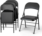 4 Pack Leather Chair | Foldable & Stackable | 350 lbs Capacity Steel Frame Seats for Indoor or Outdoor | Commercial Use Events Wedding Party Events Bulk Picnic Kitchen Dining - Black