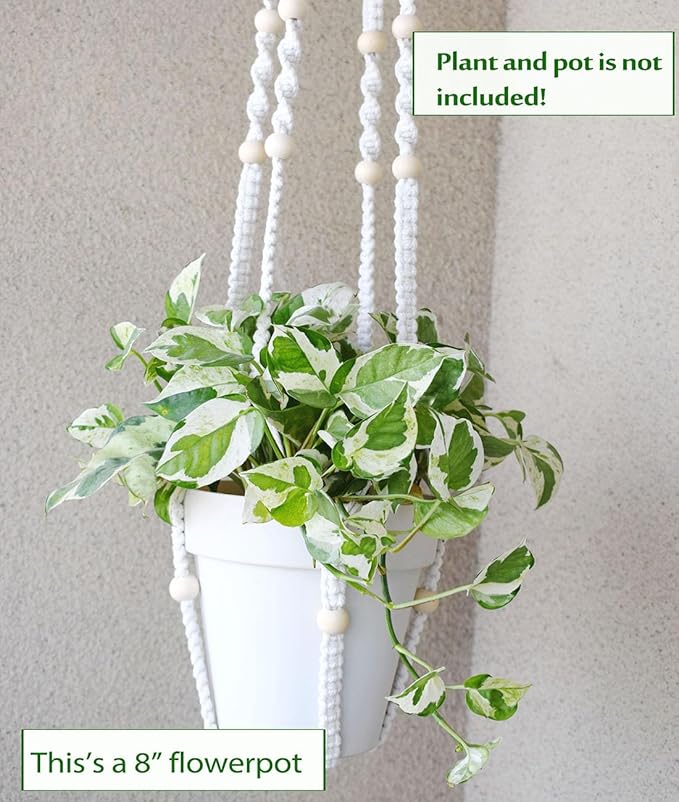 Macrame Plant Hanger Extra Long (52") Indoor Plant Holder with Beads, no Tassel- Long Plant Hanger for Tall Ceiling- Hanging Plant Holder for 6”-14”Pots -(1 Pack)