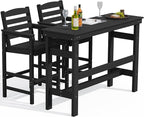 SERWALL Outdoor Bar Table and Chairs Set, Adirondack Bar Chairs Set of 2 and Bar Height Table, All Weather HDPE Patio Bar Set, Outdoor Furniture for Outside, Black