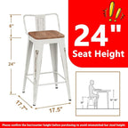 WENTMENT Bar Stools Set of 4, Industrial Style, Metal Frame, Distressed White, Wooden Seat, 24" H x 12.2" W x 15.6" D, 330 lbs Max Weight, Counter Height