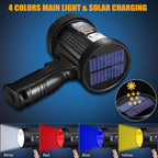 Rechargeable Spotlight, 99000 Lumens Bright LED Spotlight Flashlight, Long Running Spot Light Searchlight, Outdoor Handheld Spotlights with Solar Panels for Hunting,Camping,Boat,6 Spotlight Modes