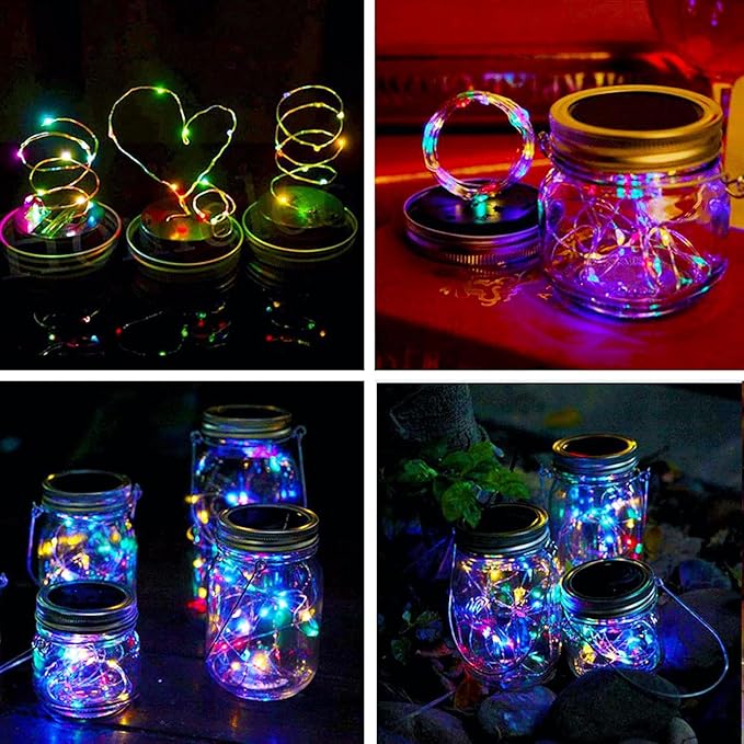 String Lights Solar Mason Jar Lid Lights, 12 Pack, Multicolor, 30 LEDs
