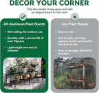 Metal Plant Stand, Rust-proof Aluminum Flower Pot Stand, Heavy Duty Planter Display Shelving for Patio Balcony Garden Living Room Decorative (Black, 47.2 Inch)