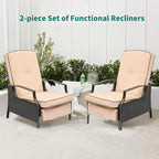 YITAHOME Outdoor Recliner Chair, 2-Piece Patio Adjustable Wicker Reclining Lounge Chairs, Dual-use Rattan Furniture Set with Soft Thick Cushions, Extended Footrest, Flip Back, Brown & Beige