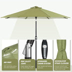 Tempera Patio Market Outdoor Table Umbrella with Auto Tilt and Crank, Large Sun Umbrella with Sturdy Pole & Fade Resistant Canopy, Easy to Set