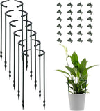 12 Pack Plant Support Stakes with 24 Pcs Clips, Half Round Ring Plastic Cage Holder Flower Pot Climbing Trellis for Small Vegetable,Indoor Plants