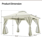 LAUSAINT HOME Semi-Permanent Outdoor Patio Gazebo 12'x12', Heavy Duty Party Tent Shelter with Double Roofs, Mosquito Nettings and Privacy Screens for Backyard, Garden, Lawn, Cream White