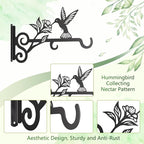 2-Pack Aesthetic Plant Hangers Outdoor – 10 Inch Metal Hanging Plant Bracket with Beautiful Hummingbird Pattern – Anti Rust Plant Hooks for Hanging Plants, Bird Feeder, Windchime, Lantern