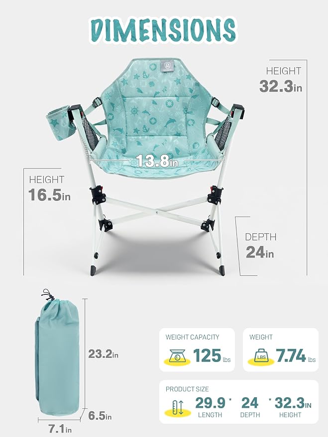 Kids Hammock Chair, Foldable with Stand, Cup Holder & Carry Bag