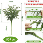 Artificial Pine Greenery Stems, 50 Pack, 18 Inch, Green